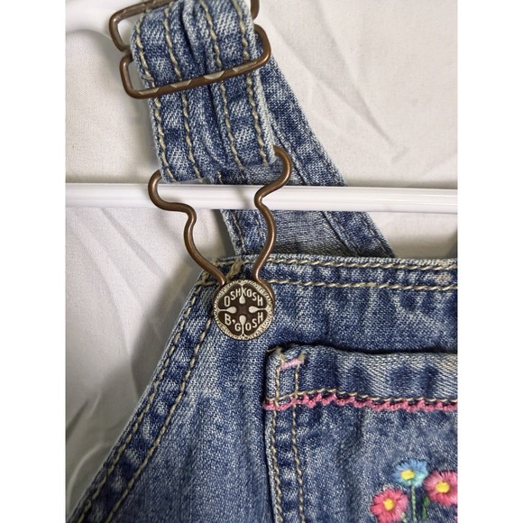 Vintage Baby Girls Oshkosh Denim Floral Embroidered Jumper Dress Size 12 Months - Picture 3 of 10